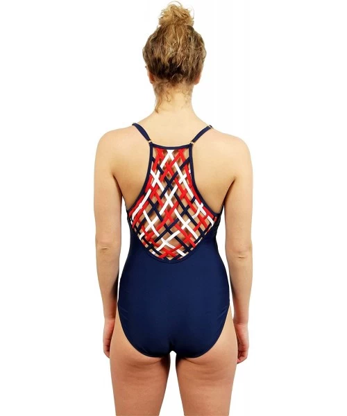 Racing One Piece Swimsuit with Balconet Bust and Caged Racer Back - Navy - CB18SEHI833