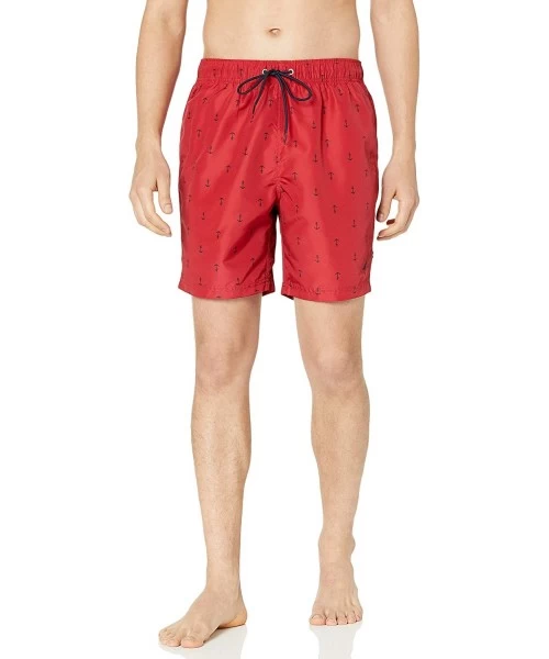 Trunks Men's Quick Dry All Over Classic Anchor Print Swim Trunk - Nautica Red - C618ISL89HN