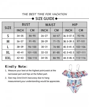 One-Pieces Women One Piece Flounce Swimsuit Vintage Printed Off Shoulder Flounce Ruffled Swimwear Bathing Suit - Flower 12 - ...