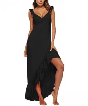 Cover-Ups Womens Bikini Cover Up Spaghetti Strap Backless Maxi Long Beach Dress Wrap - Black - CN18RQUCXWE