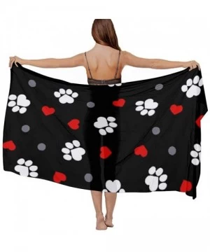 Cover-Ups Women Chiffon Scarf Shawl Wrap Sunscreen Beach Swimsuit Bikini Cover Up - Paw Prints and Hearts on Black - CV196TX6L54