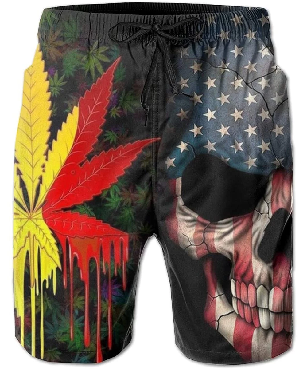 Board Shorts Male Board Shorts Swim Trunks Weed Leaf American Flag Skull Water Resistant Surfing Beach Summer Outfit Pants - ...