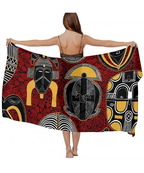 Cover-Ups Silk Like Scarf Women's Fashion Large Satin Shawls Headscarf Sarong Skirt - Mask African Motifs - CN19647SATD