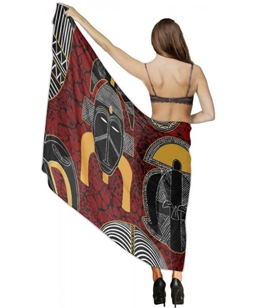 Cover-Ups Silk Like Scarf Women's Fashion Large Satin Shawls Headscarf Sarong Skirt - Mask African Motifs - CN19647SATD