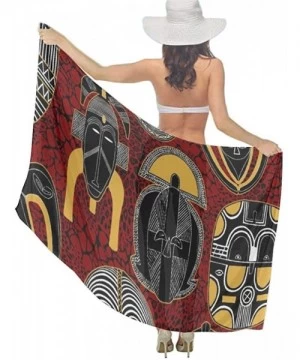 Cover-Ups Silk Like Scarf Women's Fashion Large Satin Shawls Headscarf Sarong Skirt - Mask African Motifs - CN19647SATD