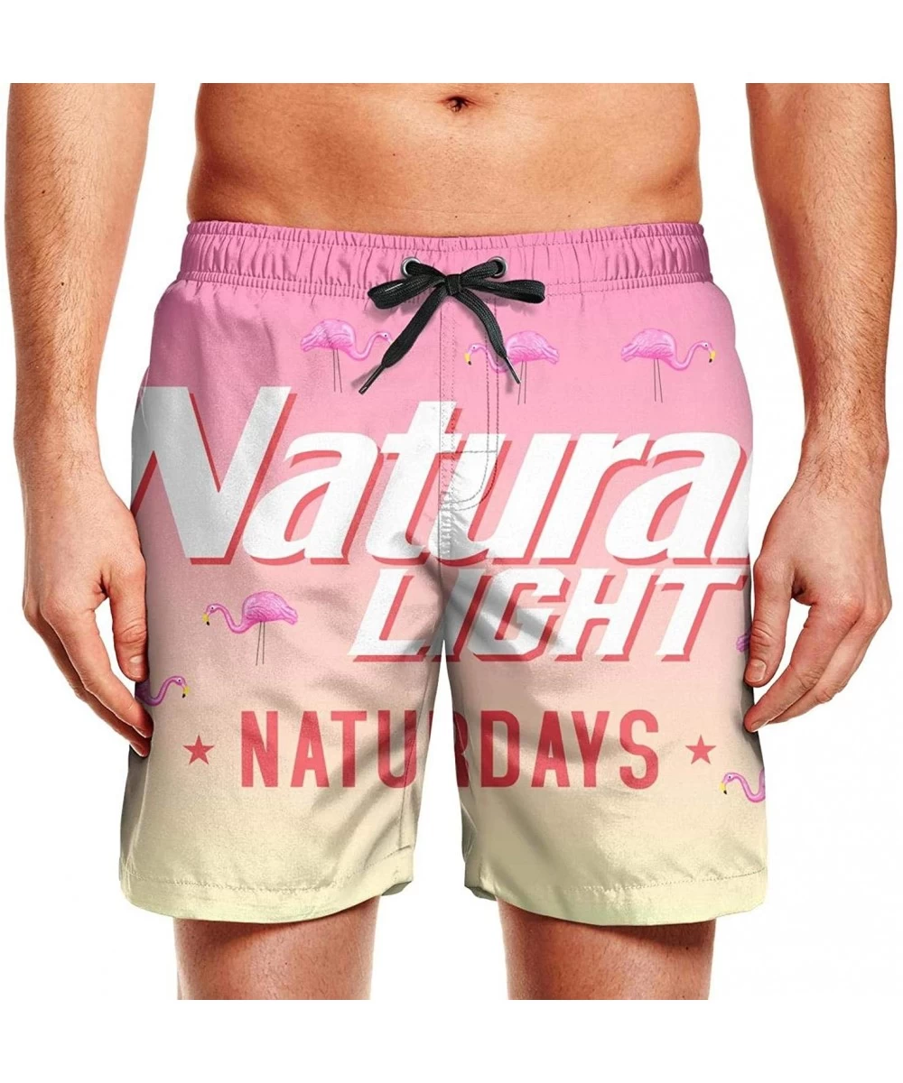 Board Shorts Mens Shorts Natural-Light-Naturdays-Flamingo- Cool Casual Swim Short - White-61 - C319C98IGY0