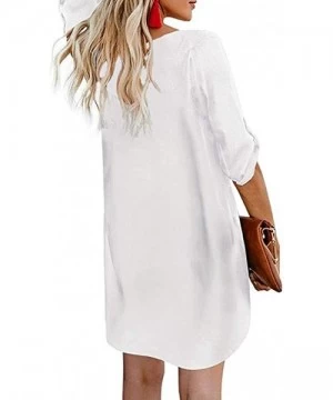 Cover-Ups Dresses for Women Work Casual-Summer Casual Buttons Down V Neck T Shirt Dresses Short Sleeve Swing Dress - White - ...