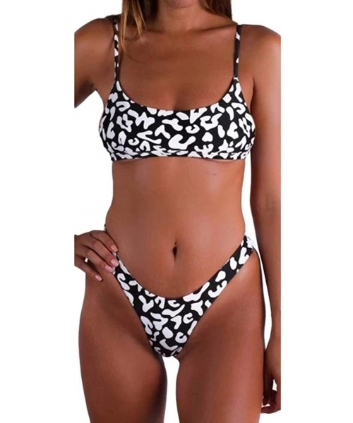 Sets Bikini Swinmsuit For Womens Sexy Padded Push Up 2 Piece Bikini Fashion Printed Beach Swimsuit Set(S XXL) F black - C4193...