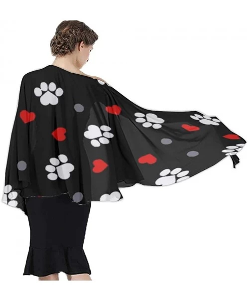 Cover-Ups Women Chiffon Scarf Shawl Wrap Sunscreen Beach Swimsuit Bikini Cover Up - Paw Prints and Hearts on Black - CV196TX6L54