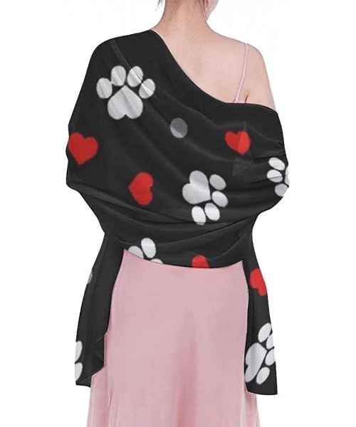 Cover-Ups Women Chiffon Scarf Shawl Wrap Sunscreen Beach Swimsuit Bikini Cover Up - Paw Prints and Hearts on Black - CV196TX6L54