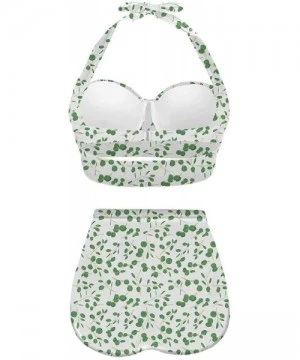 Bottoms Women's Halter Summer Bright Floral Print Funny Swimsuits High Waisted Bikini Set - White+green-4 - C9196D3NT2U