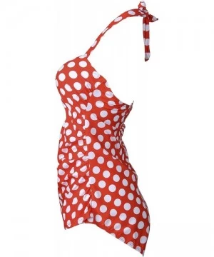 One-Pieces Retro Ruched Print Halter Polka One Piece Swimsuit Pin Up Monokinis Red Dots US 10-12 - C012DAUJQAB