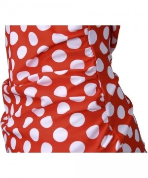 One-Pieces Retro Ruched Print Halter Polka One Piece Swimsuit Pin Up Monokinis Red Dots US 10-12 - C012DAUJQAB