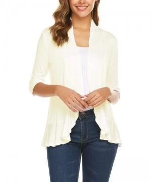 Cover-Ups Women's Open Front Cardigan 3/4 Sleeve Draped Ruffles Soft Knit Sweaters - Beige - CF18XNG5MNK