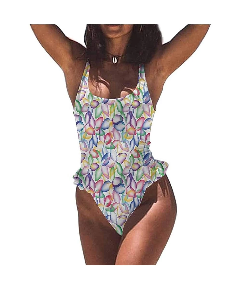 Bottoms Bikinis Floral- Colorful Flower Petal Growth Great for The Younger Crowd - Multi 02-one-piece Swimsuit - C119E7K7RSY