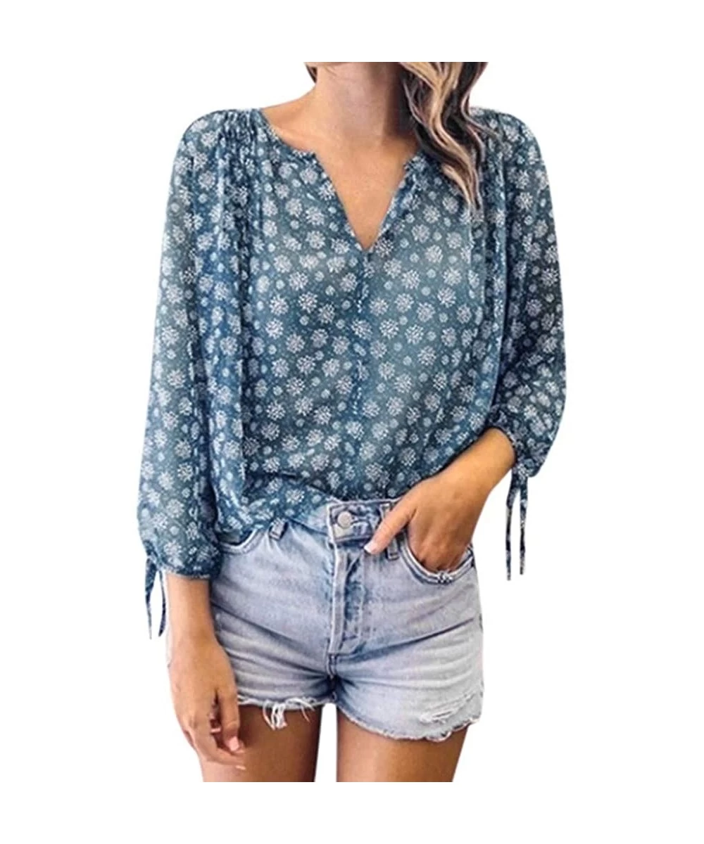 Cover-Ups Floral Blouses for Womens Leaves Feather Flared Long Sleeve V Neck Bandage Drawstring Tunic Tops Casual Tshirt 10 B...