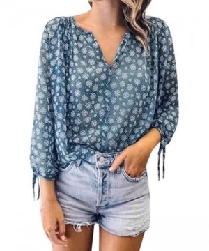 Cover-Ups Floral Blouses for Womens Leaves Feather Flared Long Sleeve V Neck Bandage Drawstring Tunic Tops Casual Tshirt 10 B...