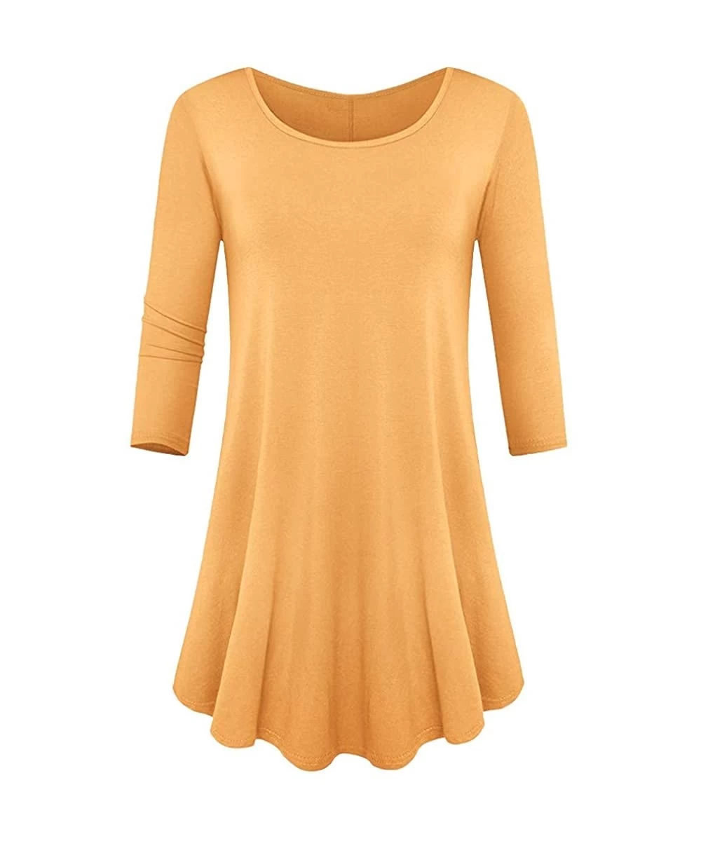 Racing Blouses for Womens- Womens Three Quarter Sleeve Loose Fit Swing Tunic Tops Basic T Shirt Blouse - Yellow - CB18NHXLYX5