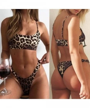 Sets Bikini 2019 Sexy Women Sexy Leopard Print Push-Up Padded Bra Beach Bikini Set Swimsuit - Yellow - CU18TM3OYHE