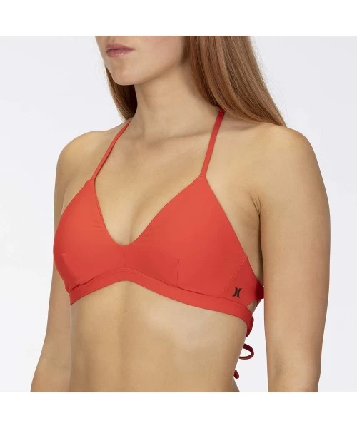 Tops Women's Quick Dry Compression Solid Adjustable Bikini Top - Speed Red - C718AQQQY2I