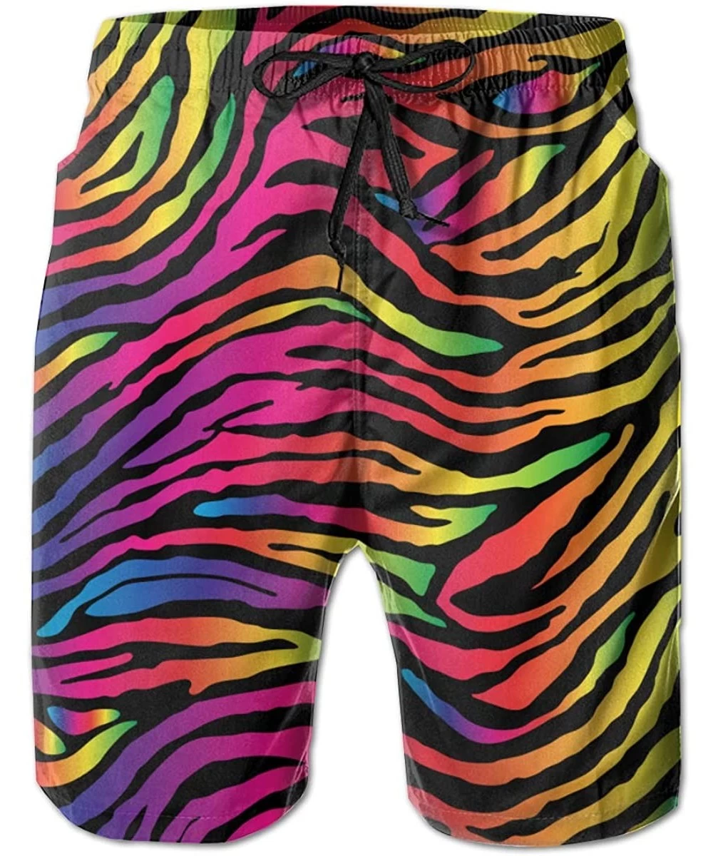 Board Shorts Men's Slim Fit Quick Dry Swim Trunks Fashion 3D Printed Beach Board Shorts - Rainbow Zebra Print Printing - CM19...