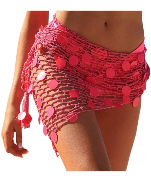 Cover-Ups Women's Beach Sarong Crochet Triangle/Rectangle Net Bikini Cover Ups Swimsuit Wrap Scarves Skirt with Shells Sequin...