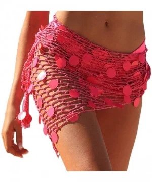 Cover-Ups Women's Beach Sarong Crochet Triangle/Rectangle Net Bikini Cover Ups Swimsuit Wrap Scarves Skirt with Shells Sequin...