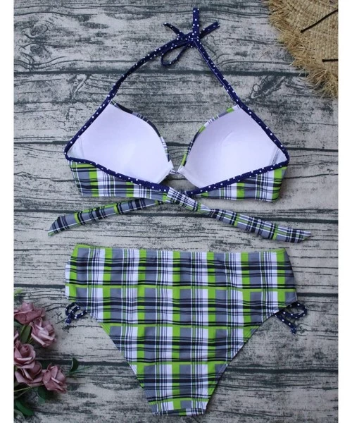 Sets Women Halter Bikini Push Up Fashion Padded Swimsuit Vintage Print Two Piece Swimwear Plus Size - T - 155 - CR193YOAW7S