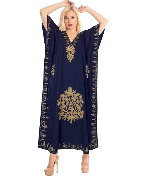 Cover-Ups Women's Long Caftan Swimsuit Cover Ups Night Casual Dress Embroidered - Navy Blue_b673 - CH18872IZ6N