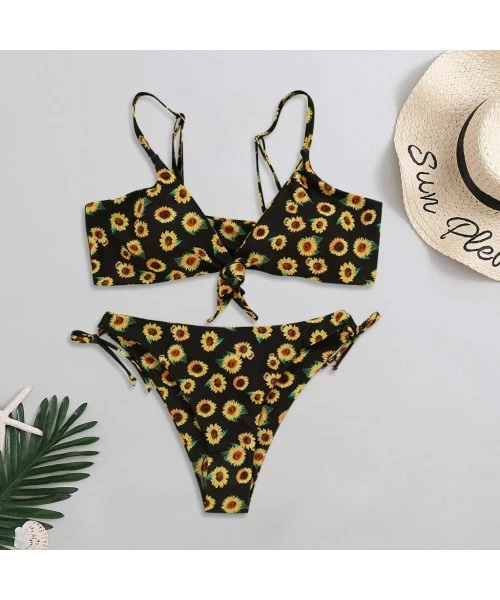 Sets Sunflower Print Swimsuit for Woman Girls Bandage Micro Bikini Sets Swimwear-Summer Beach Vacation Bathing Swimming Suits...