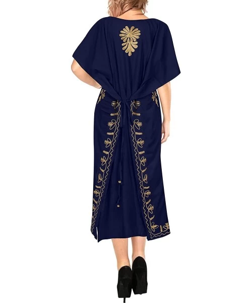 Cover-Ups Women's Long Caftan Swimsuit Cover Ups Night Casual Dress Embroidered - Navy Blue_b673 - CH18872IZ6N