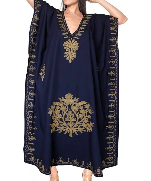 Cover-Ups Women's Long Caftan Swimsuit Cover Ups Night Casual Dress Embroidered - Navy Blue_b673 - CH18872IZ6N