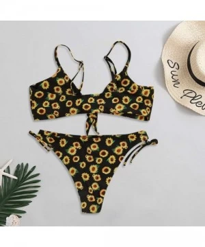 Sets Sunflower Print Swimsuit for Woman Girls Bandage Micro Bikini Sets Swimwear-Summer Beach Vacation Bathing Swimming Suits...