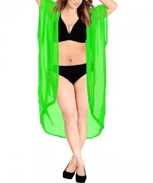 Cover-Ups Women's Open Front Kimono Cardigan Swim Beach Cover Ups Solid Plain - Summer Green_o979 - CJ12N388JLS