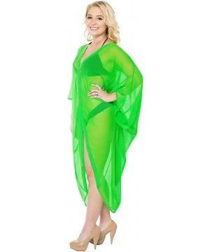 Cover-Ups Women's Open Front Kimono Cardigan Swim Beach Cover Ups Solid Plain - Summer Green_o979 - CJ12N388JLS