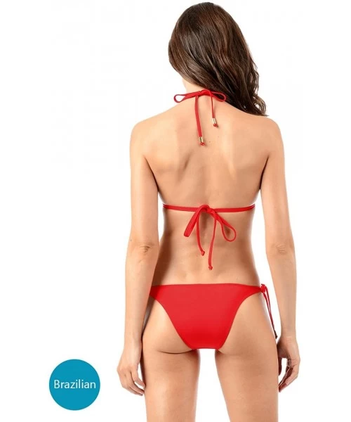 Bottoms Women's Brazilian Cut String Bikini Bottom - Scarlet - CW18EMOWWO7