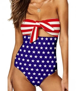 One-Pieces Womens Sexy Strapless Tie Knot Front High Waist One Piece Swimsuit - Us Flag - CP19C6U3G50