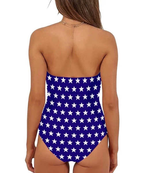 One-Pieces Womens Sexy Strapless Tie Knot Front High Waist One Piece Swimsuit - Us Flag - CP19C6U3G50