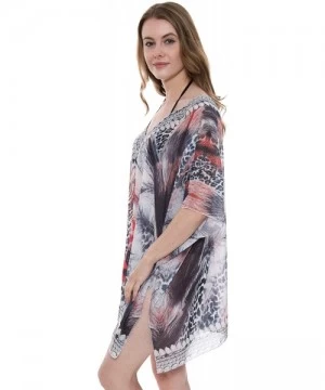 Cover-Ups Women's Summer Leopard Topper/Cover-Up/Poncho/Kimono Rhinestone Outwear Beachwear Dress - Color 3 - C018RECLUTK