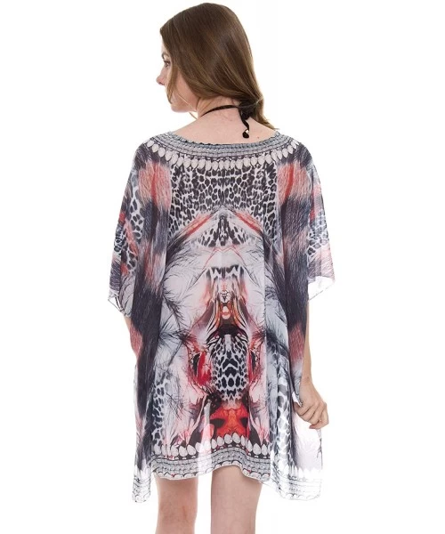 Cover-Ups Women's Summer Leopard Topper/Cover-Up/Poncho/Kimono Rhinestone Outwear Beachwear Dress - Color 3 - C018RECLUTK