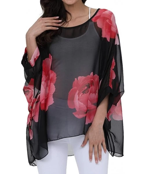 Cover-Ups Women's Chiffon Caftan Poncho Tunic Top Cover up Batwing Blouse - Z-4283 - CK18DONQ8HO