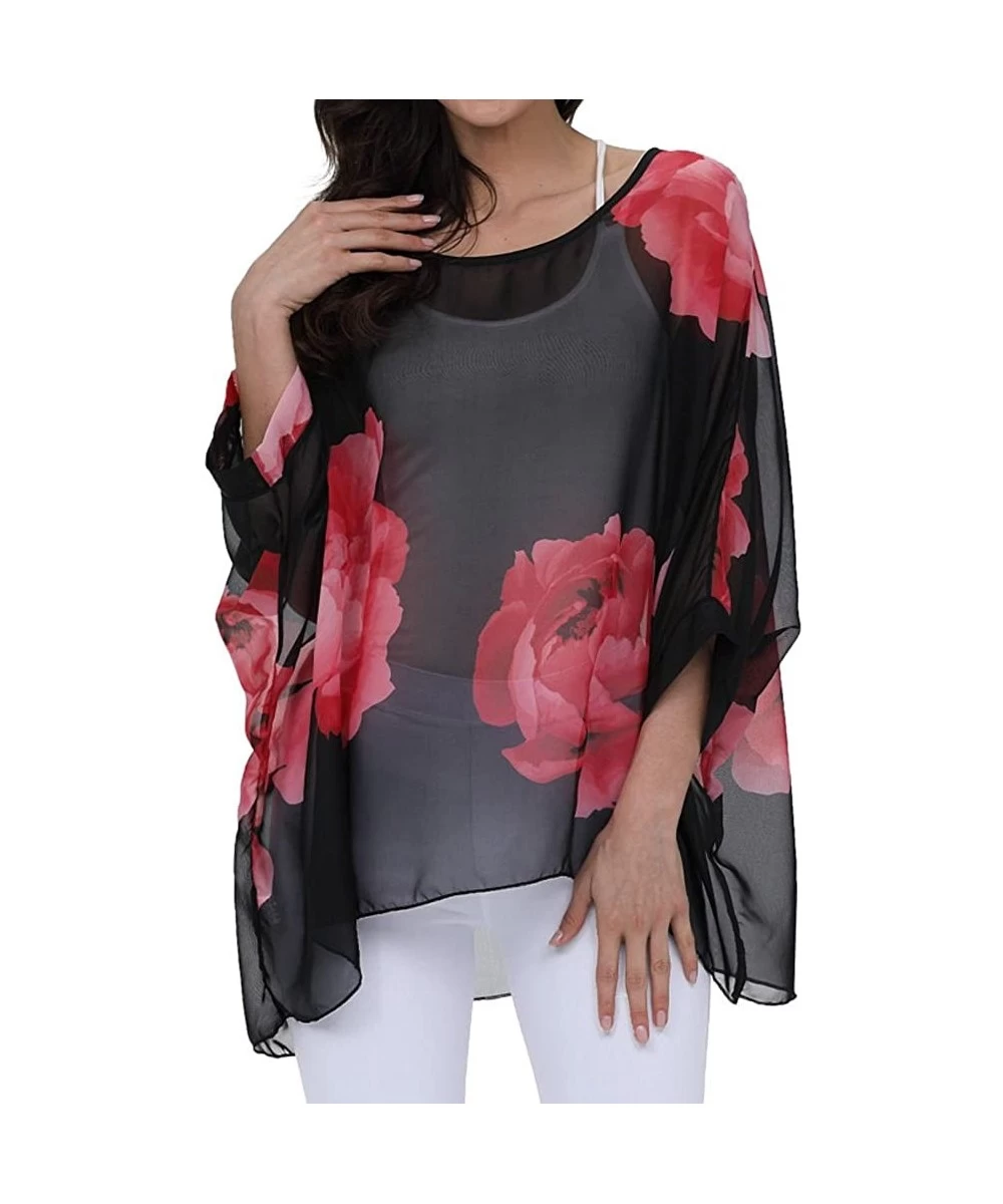 Cover-Ups Women's Chiffon Caftan Poncho Tunic Top Cover up Batwing Blouse - Z-4283 - CK18DONQ8HO