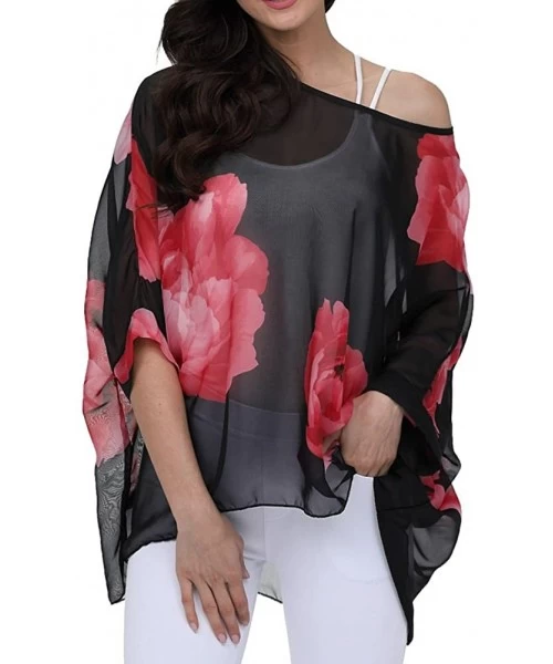 Cover-Ups Women's Chiffon Caftan Poncho Tunic Top Cover up Batwing Blouse - Z-4283 - CK18DONQ8HO