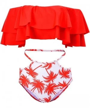 Sets Women Two Piece Swimsuit High Waisted Off Shoulder Ruffled Bikini Set - Rd Tree-1 - CH18CRD4RZI