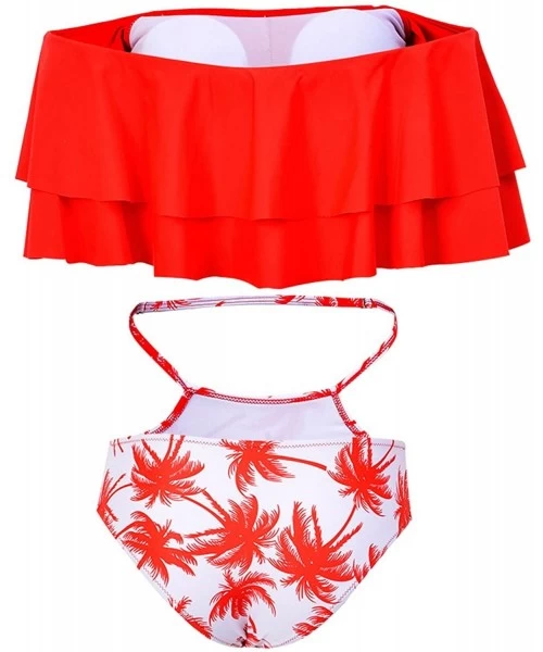 Sets Women Two Piece Swimsuit High Waisted Off Shoulder Ruffled Bikini Set - Rd Tree-1 - CH18CRD4RZI