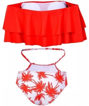 Sets Women Two Piece Swimsuit High Waisted Off Shoulder Ruffled Bikini Set - Rd Tree-1 - CH18CRD4RZI