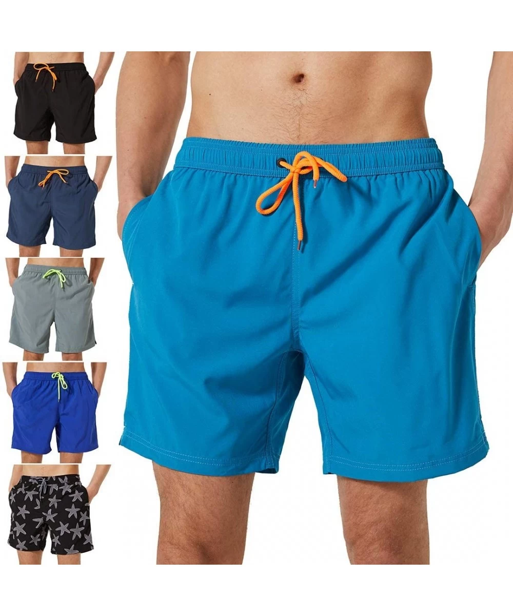 Board Shorts Mens Swim Trunks-Quick Dry Men Beach Short-Stretch Swimming Trunks Mesh Lining - Sky Blue - C6197EOQX9Q