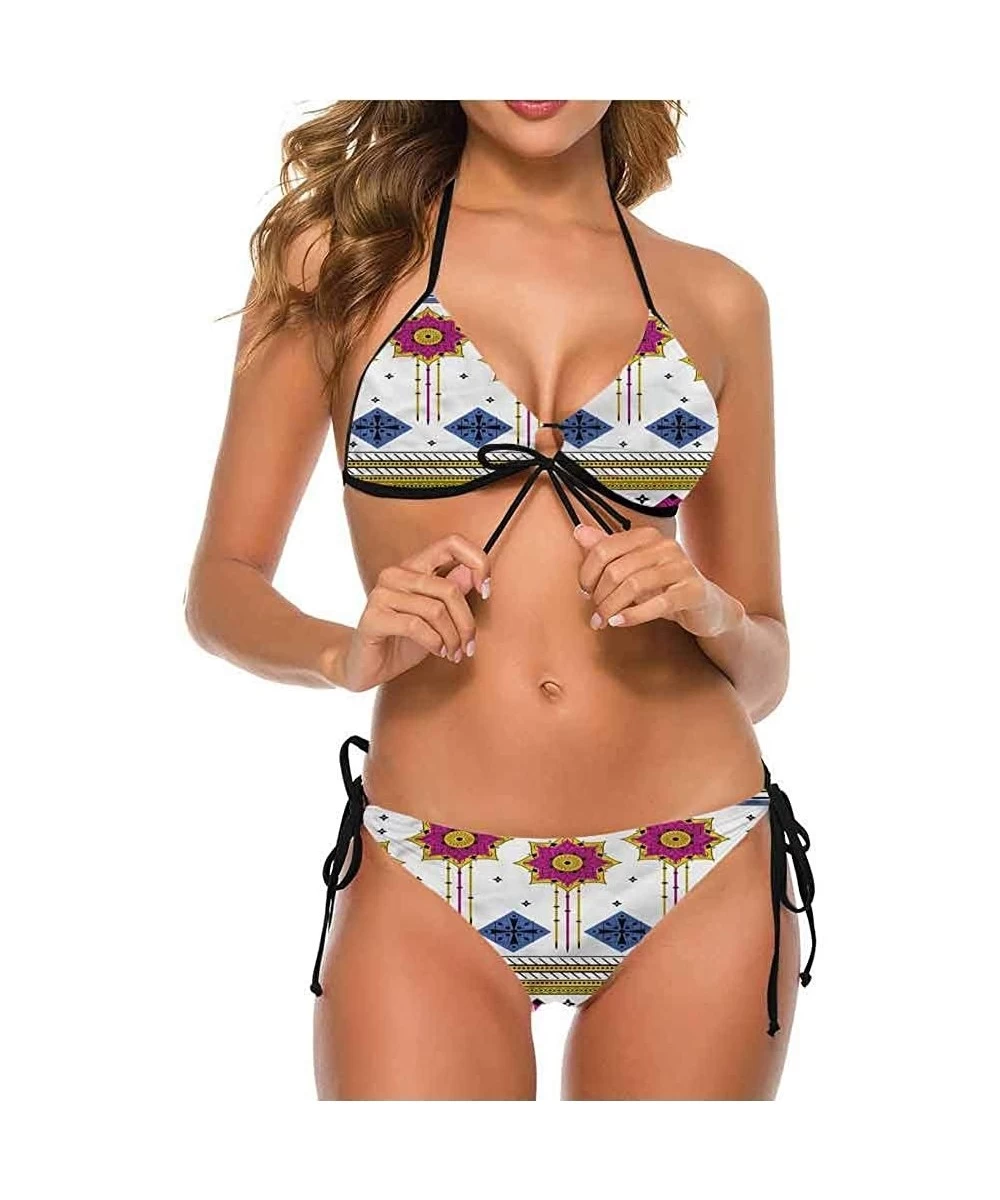 Bottoms Bikini Set Swimsuits Women's Light-Support String Hexagon Stripe Triangles - Multi 06 - C6190EX6WU8