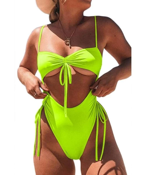 Sets Womens Sexy High Waist One Piece Swimsuit Tummy Control Swimwear - Neon Yellow - CF18RIU2Y3C