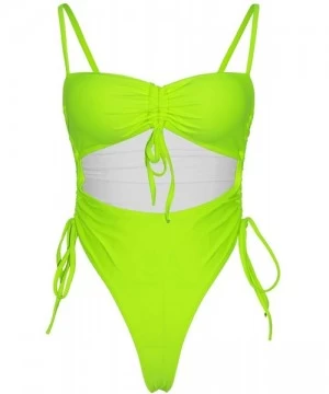 Sets Womens Sexy High Waist One Piece Swimsuit Tummy Control Swimwear - Neon Yellow - CF18RIU2Y3C